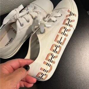 Burberry White Canvas Sneakers with Logo authentic shoes
